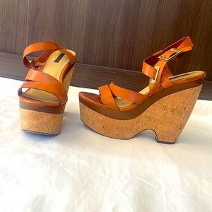 Rachel Zoe, Vero Cuoio leather/cork wedges-size 10